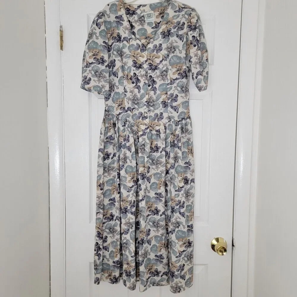 VTG Laura Ashley Great Britain Floral Puff Sleeve‎ Midi Dress Sz 12 Cottagecore